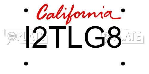 I2TLG8 California License Plate
