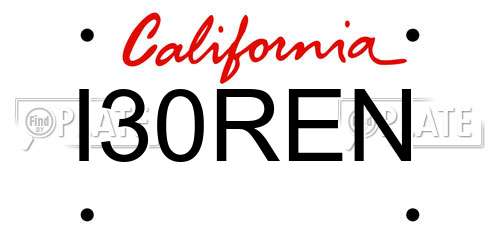 I30REN California License Plate