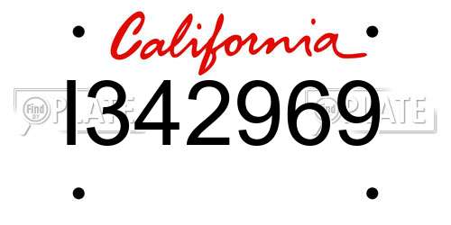 I342969 California License Plate
