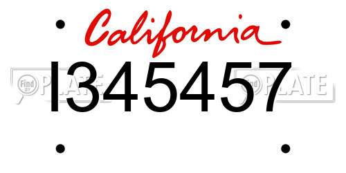 I345457 California License Plate