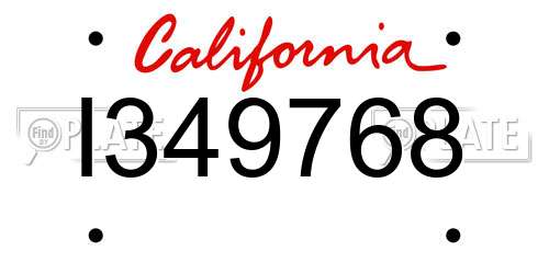 I349768 California License Plate