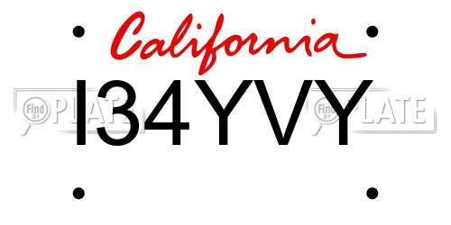 I34YVY California License Plate