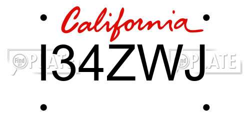 I34ZWJ California License Plate
