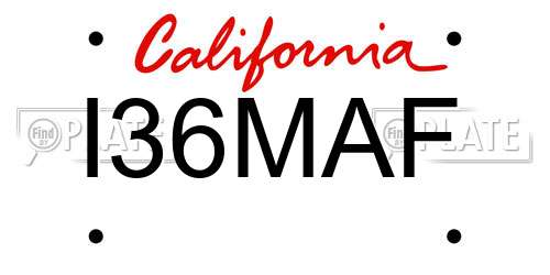 I36MAF California License Plate