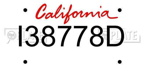I38778D California License Plate