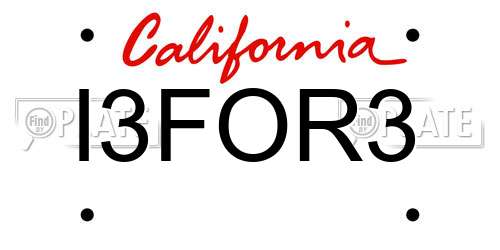 I3FOR3 California License Plate