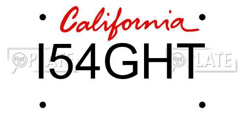 I54GHT California License Plate