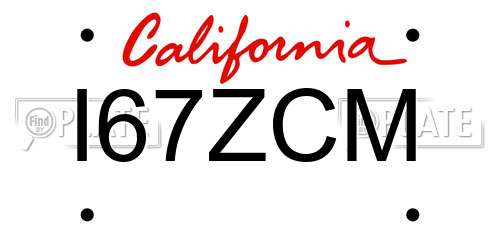 I67ZCM California License Plate
