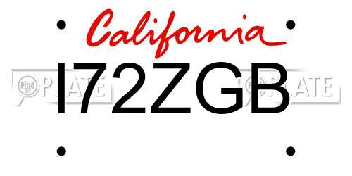 I72ZGB California License Plate