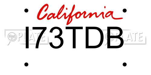 I73TDB California License Plate