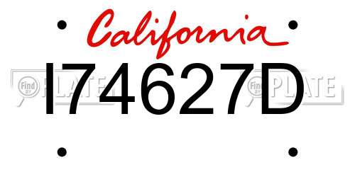 I74627D California License Plate