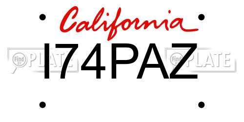 I74PAZ California License Plate