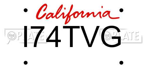 I74TVG California License Plate