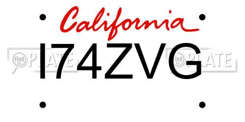 I74ZVG California License Plate