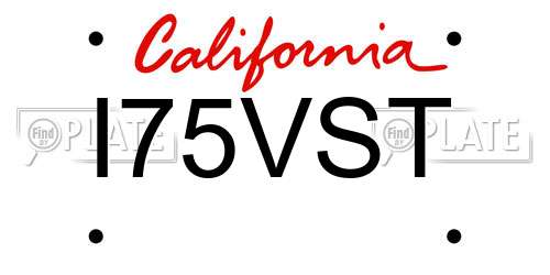 I75VST California License Plate
