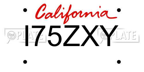 I75ZXY California License Plate