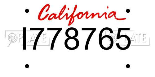 I778765 California License Plate