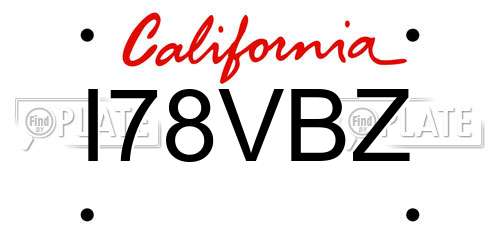 I78VBZ California License Plate