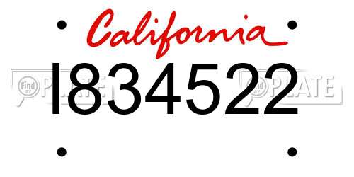 I834522 California License Plate