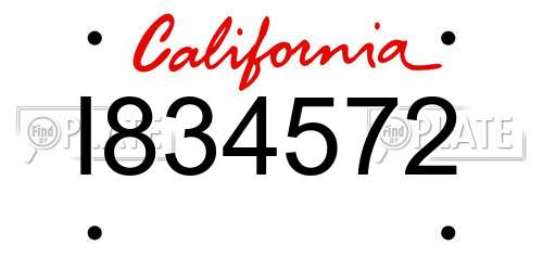 I834572 California License Plate