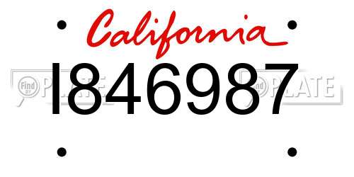 I846987 California License Plate