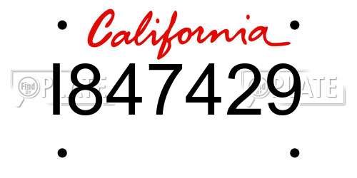 I847429 California License Plate