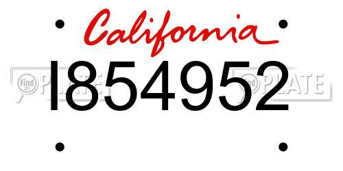 I854952 California License Plate