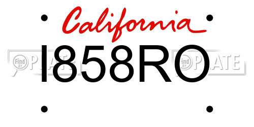 I858RO California License Plate