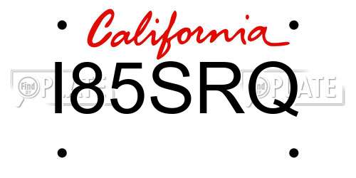 I85SRQ California License Plate