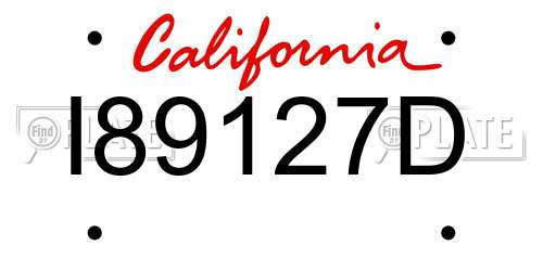 I89127D California License Plate