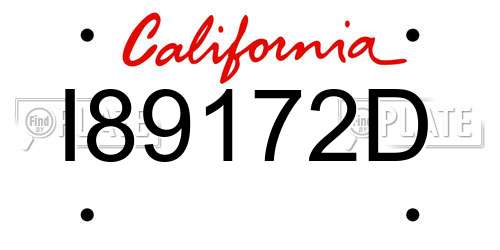 I89172D California License Plate