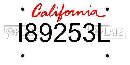 I89253L California License Plate