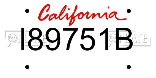 I89751B California License Plate