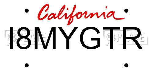I8MYGTR California License Plate