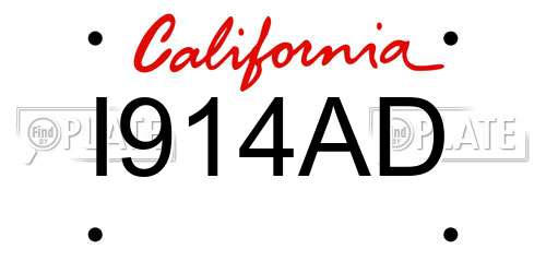 I914AD California License Plate