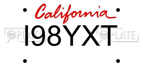 I98YXT California License Plate