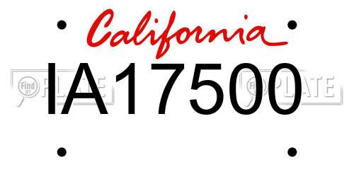 IA17500 California License Plate
