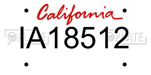 IA18512 California License Plate