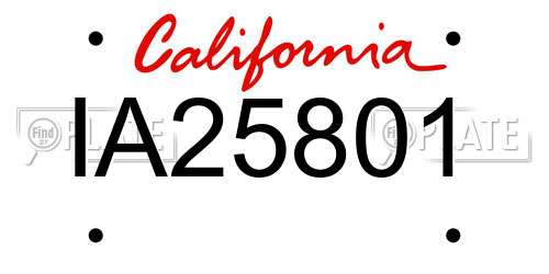 IA25801 California License Plate