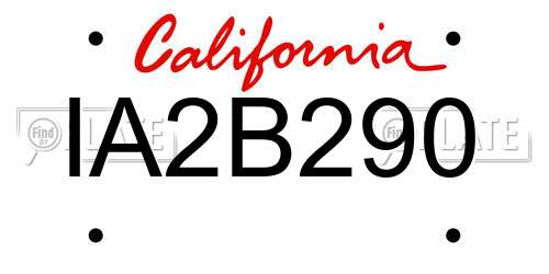 IA2B290 California License Plate