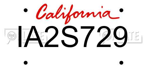 IA2S729 California License Plate