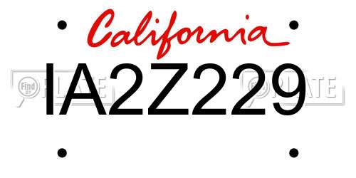 IA2Z229 California License Plate
