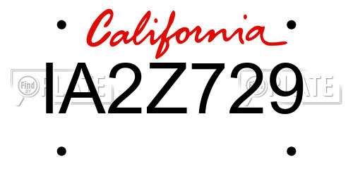IA2Z729 California License Plate