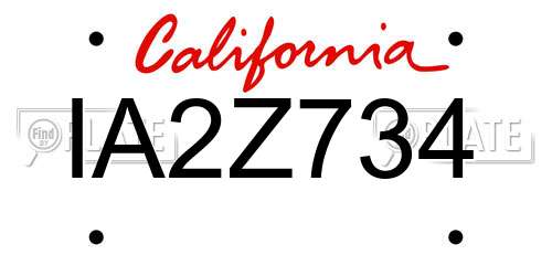IA2Z734 California License Plate