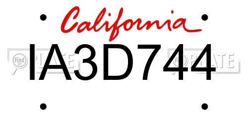 IA3D744 California License Plate