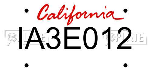 IA3E012 California License Plate