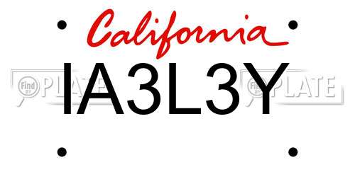 IA3L3Y California License Plate