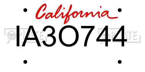 IA3O744 California License Plate