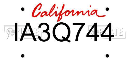 IA3Q744 California License Plate