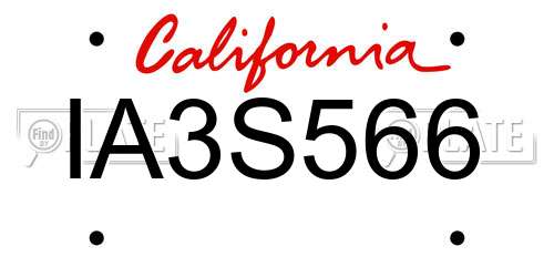IA3S566 California License Plate